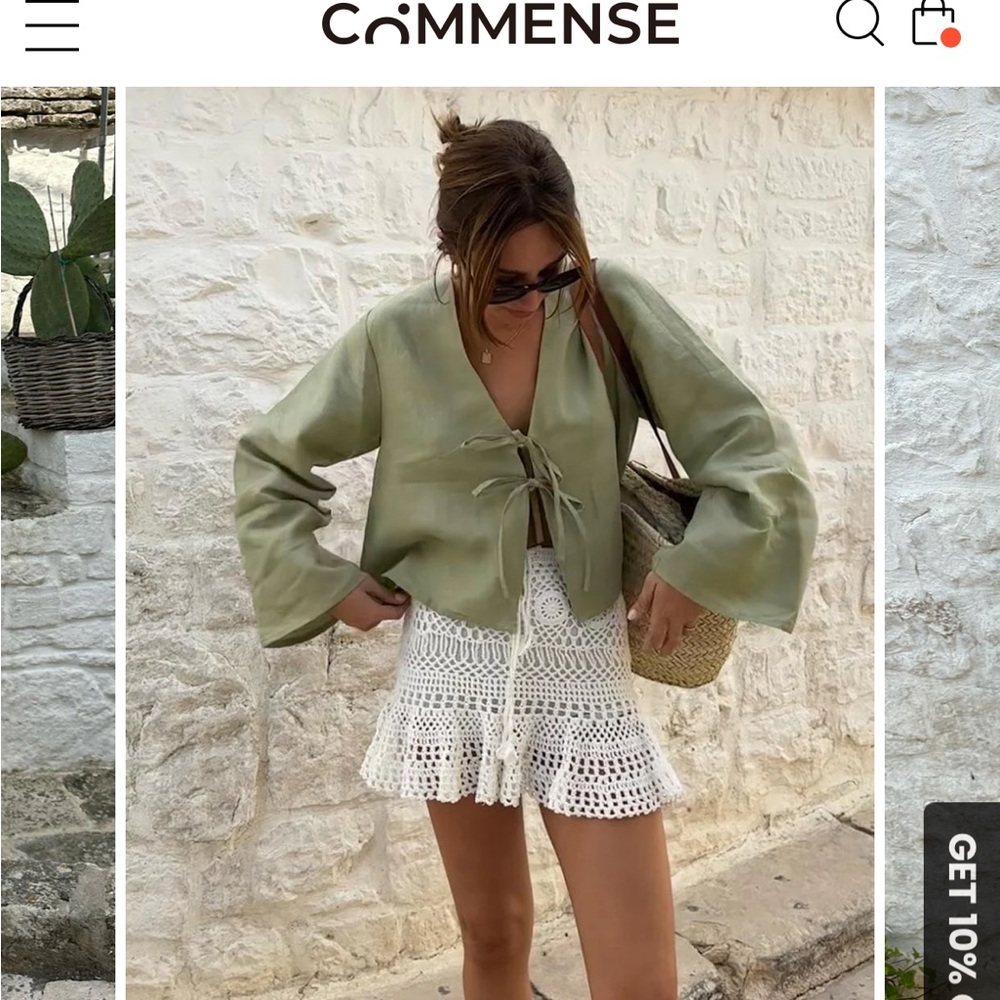 Commense Olive Tie-Front Top